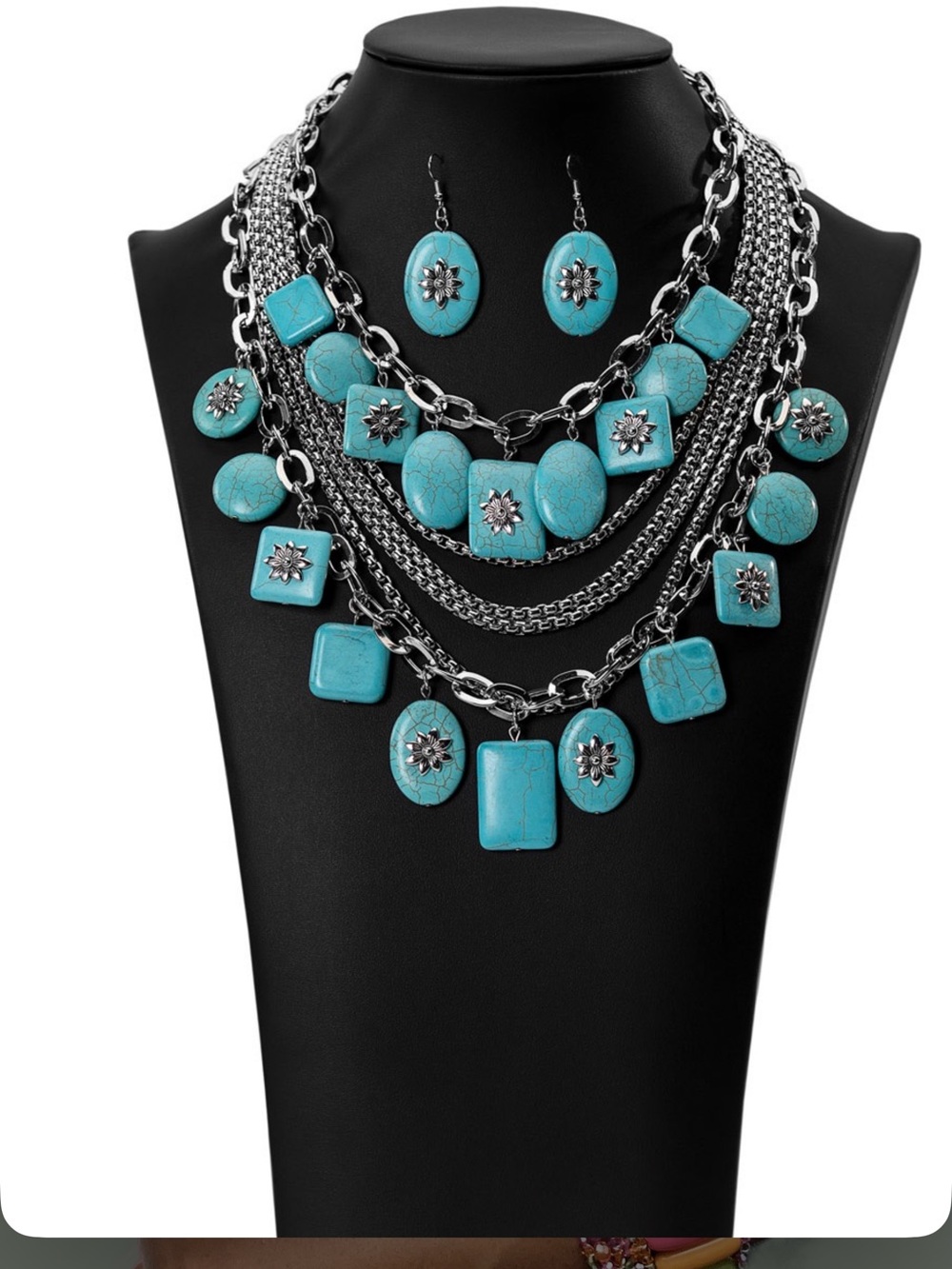 Turquoise Multi-Strand Statement Necklace - Women Jewelry - Picture 3 of 3